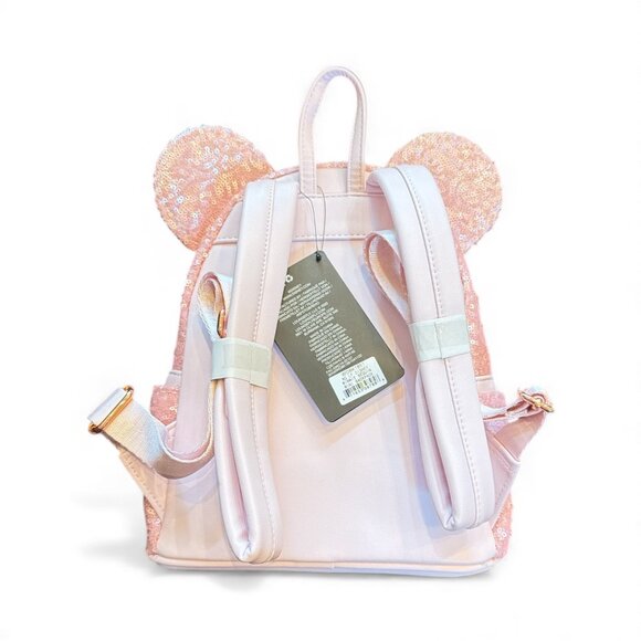 NWT Loungefly Minnie Ears Cotton Candy Pink Sequin Mini Backpack Bow Bubblegum - Picture 2 of 2